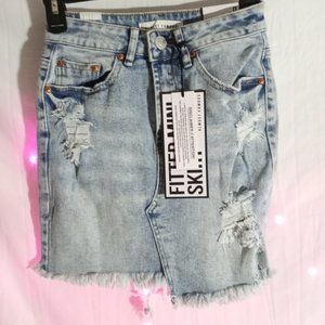 Womens 0 Almost Famous Distressed Jean Fitted Mini Skirt